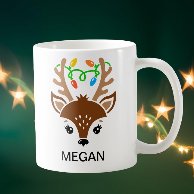 Mug Christmas String Lights Antlers Reindeer Face (Christmas String Lights Antlers Reindeer Face Coffee Mug
)