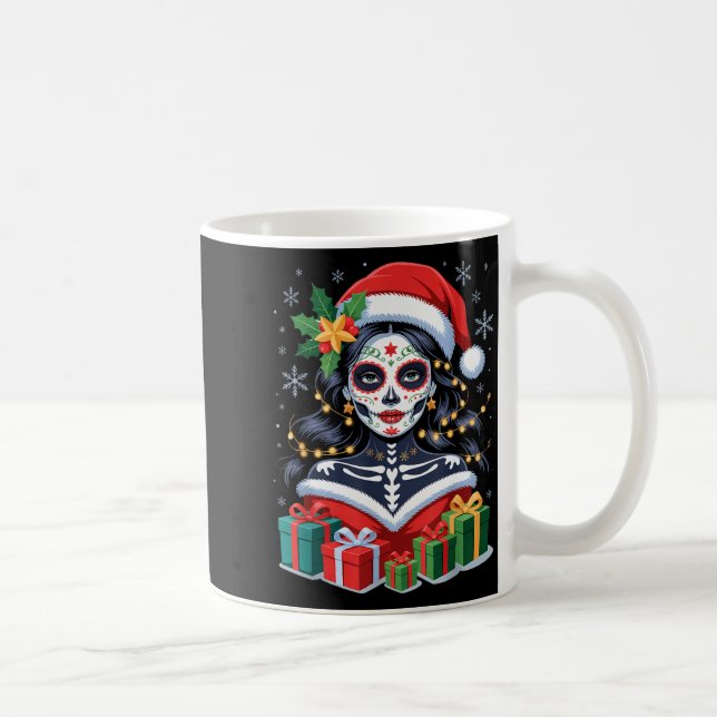 Mug Christmas Sugar Skull Art Woman Santa Hat Festive  (Droite)