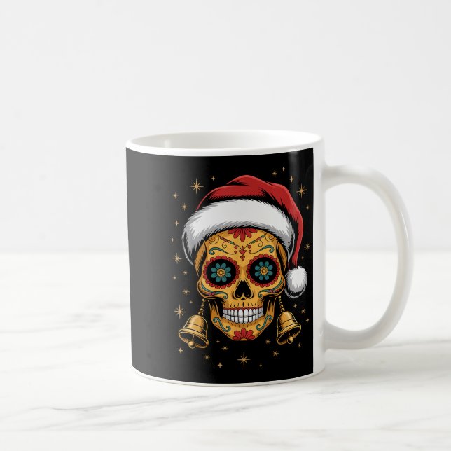 Mug Christmas Sugar Skull Art Woman Santa Hat Festive  (Droite)