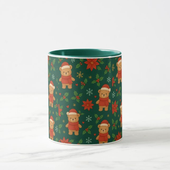 Mug Christmas Teddy Bear Pattern – Cute Green Holiday  (Centre)