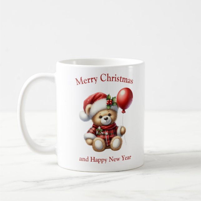 Mug Christmas teddy bear with red balloon mistletoe (Gauche)
