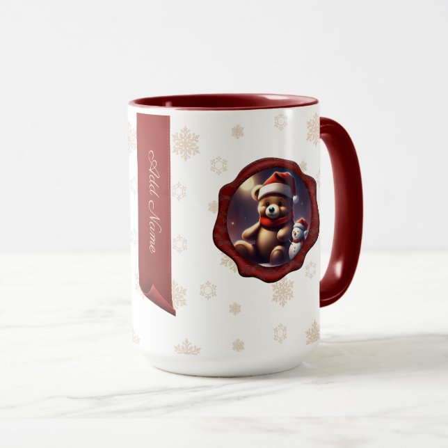 Mug Christmas Teddy Friend Bannière personnalisée Blan (Devant droit)