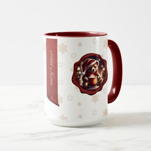 Mug Christmas Teddy HotCocoa Bannière personnalisée Bl (Devant droit)