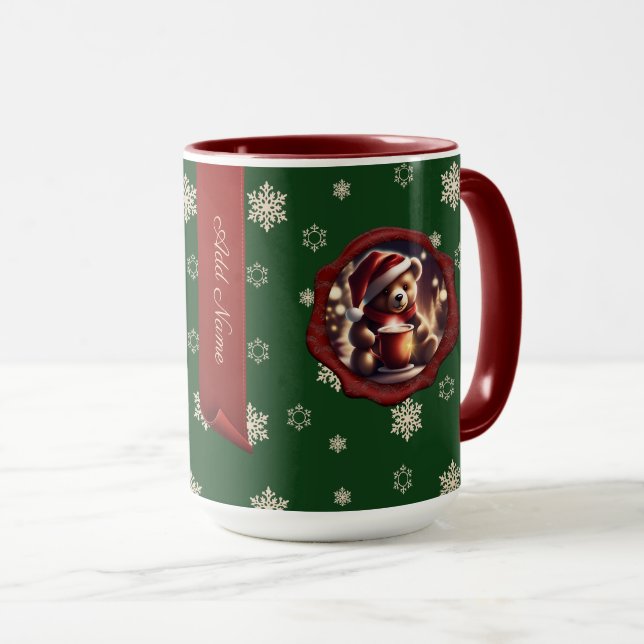 Mug Christmas Teddy HotCocoa Bannière personnalisée Ve (Devant droit)