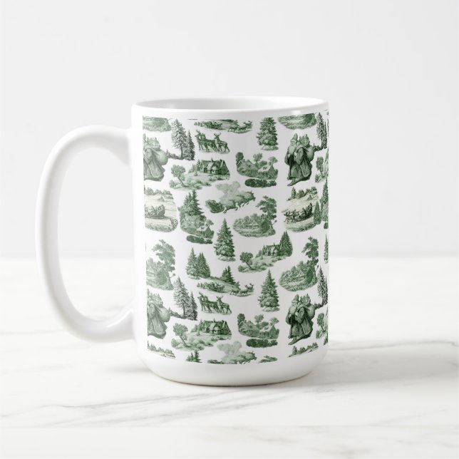 Mug Christmas Village Themed Green Toile Design (Gauche)