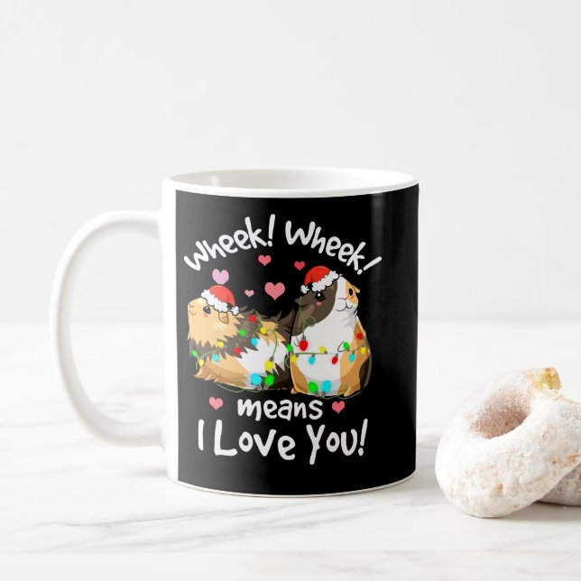 Mug Christmas Wheek Je t'aime Guinée Cochon Vêtements  (Avec donut)