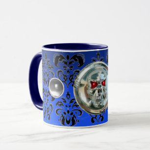 MUG CHROME SKULL RIDERS NIGHT BLUE BLACK DAMASK