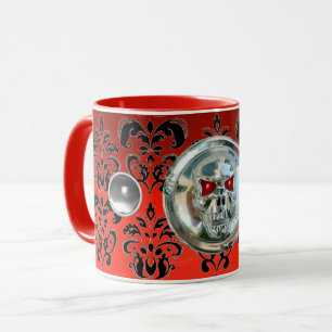 Mug CHROME SKULL RIDERS RED BLACK DAMASK, Ruby