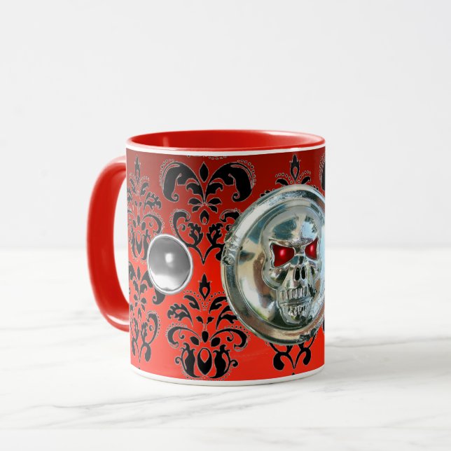 Mug CHROME SKULL RIDERS RED BLACK DAMASK, Ruby (Devant gauche)