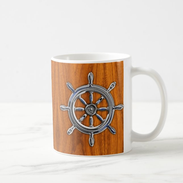 Mug Chrome style Nautical Wheel on Teak (Droite)