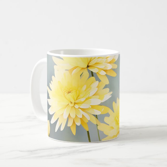 Mug Chrysanthèmes D'Aquarelle Sur Un pré Jaune Clair (Devant gauche)
