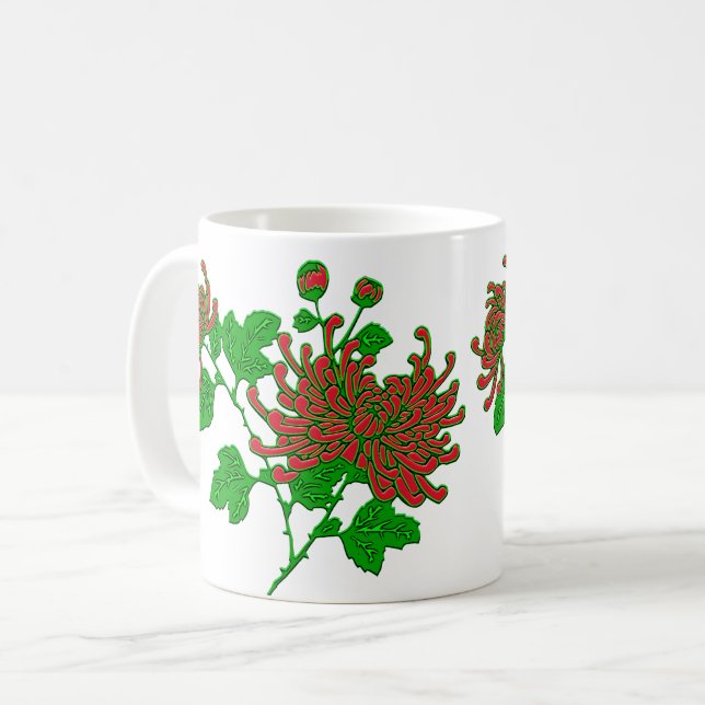 Mug Chrysanthèmes de l'araignée chinoise en rouge prof (Devant gauche)