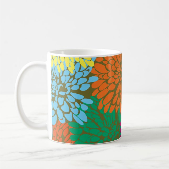 Mug chrysanthèmes multicolores sur olivier (Gauche)