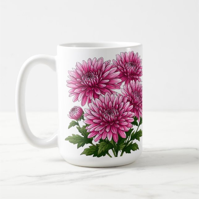 Mug Chrysanthèmes roses vibrants en fleurs (Gauche)