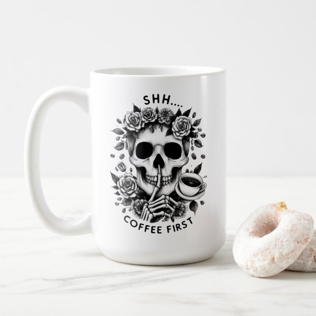 Mug Chut...Tasse Crâne Café d'Abord (Avec donut)