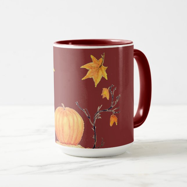 Mug Chute Citrouille aquarelle Thanksgiving Art (Devant droit)