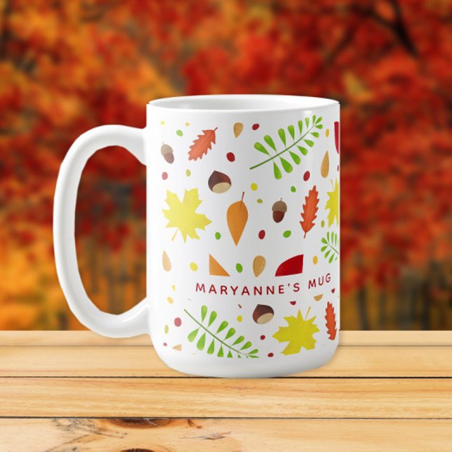 Mug Chute colorée laisse nom personnalisé (Personalized mug with fall leaves and nuts)