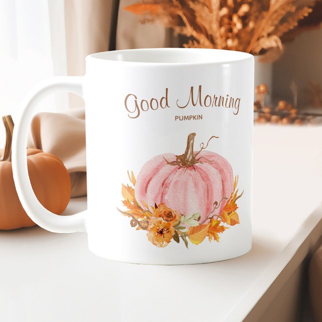 Mug Chute de café Citrouille rose (Fall Pink Pumpkin Coffee Mug with your own text)