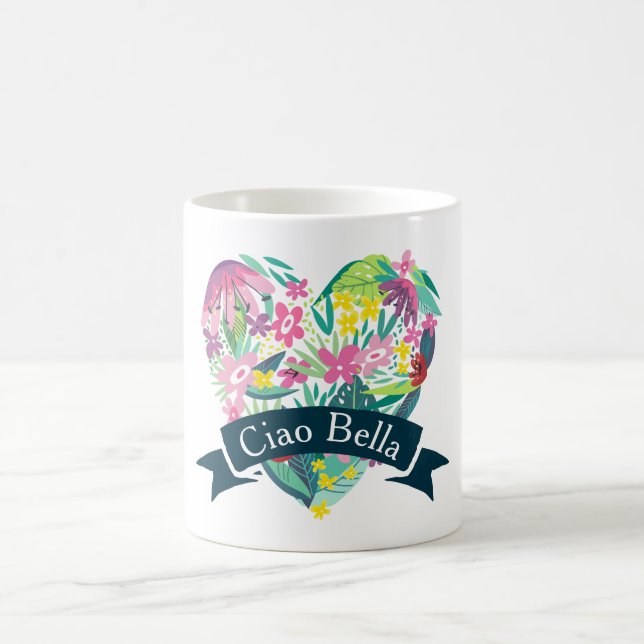 Mug Ciao Bella Cute Coeur Floral avec Fleurs Tropicale (Centre)
