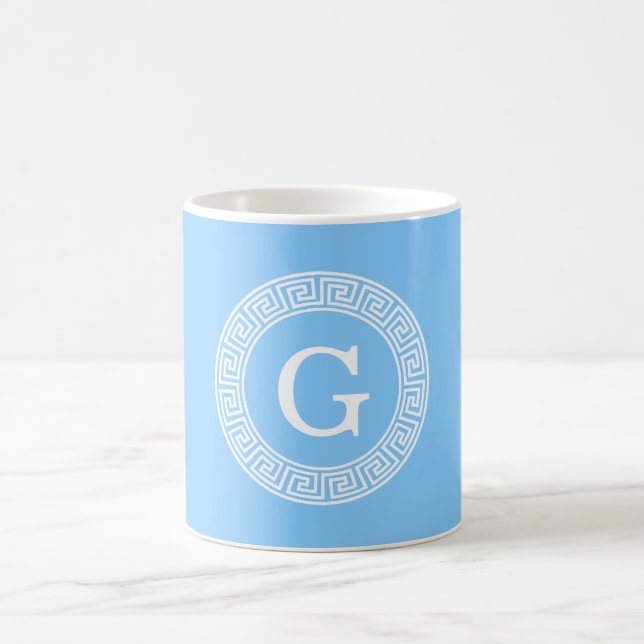 Mug Ciel bleu What Grèce clé cadre de ligne initiale M (Centre)