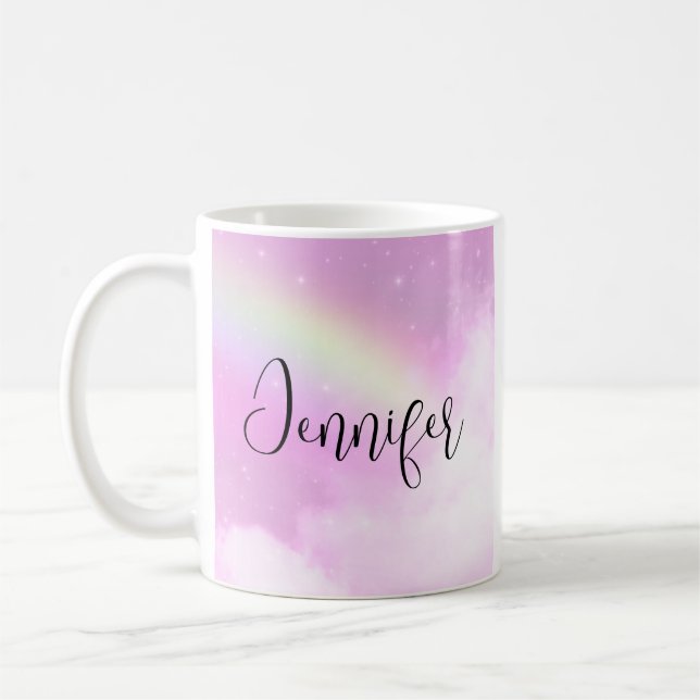 Mug Ciel rose nuages fluffés et arc-en-ciel (Gauche)