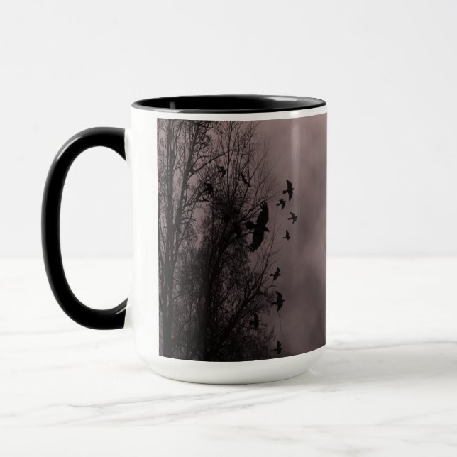 Mug Ciel rouge sang hanté avec des ravens (Gauche)