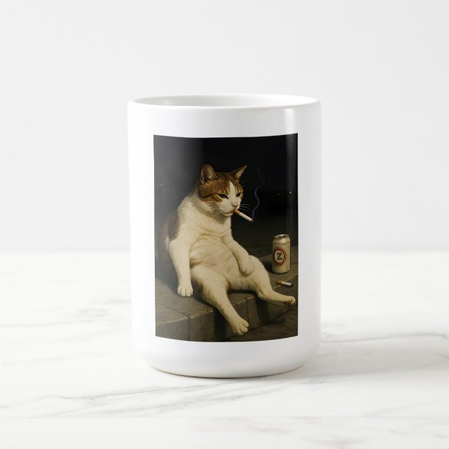 Mug Cigarette Kitten Funny Smoking Cat Gen Z Meme (Centre)