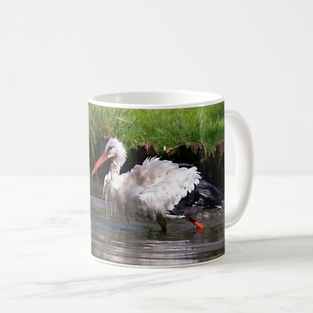 Mug cigogne blanche dans l'eau carte postale ornement  (Devant droit)