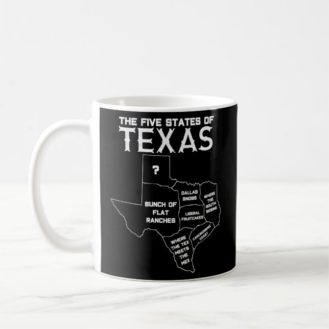 Mug Cinq États Du Texas - Cartes De Dallas Houston Aus (Gauche)