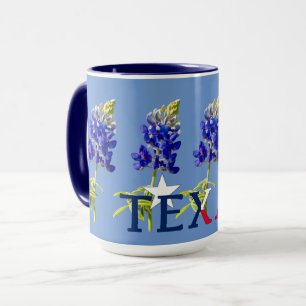 Mug Cinq fleurs de bleuets du Texas sur la boue bleue