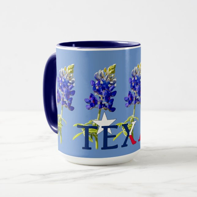 Mug Cinq fleurs de bleuets du Texas sur la boue bleue (Devant gauche)