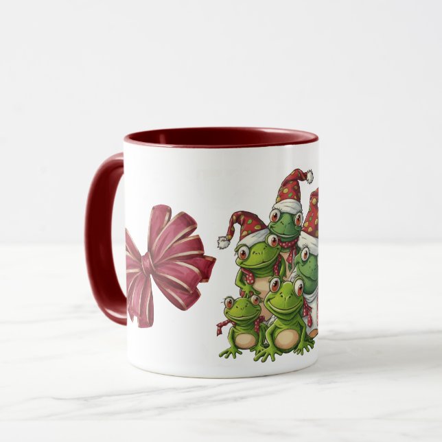 Mug Cinq grenouilles de Noël avec chapeau de Père Noël (Devant gauche)