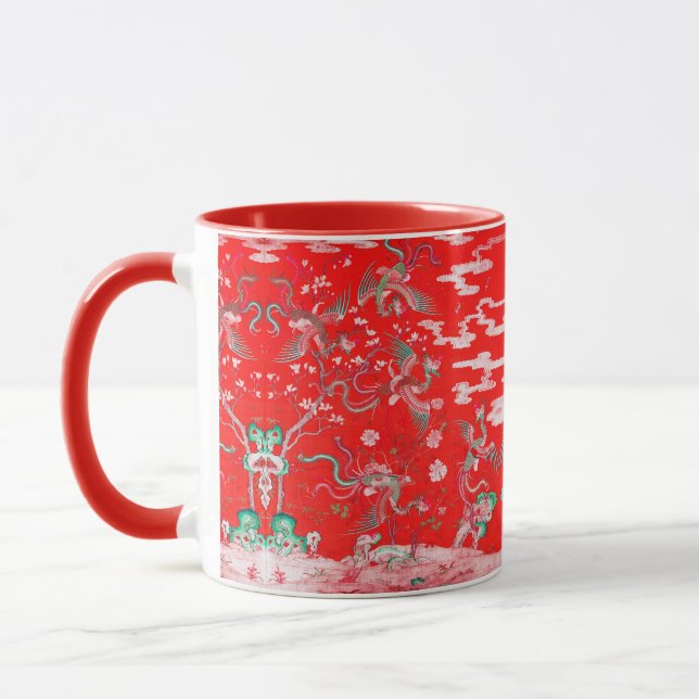 Mug Cinq Phénix dans un jardin Fleur rouge chinois  (Gauche)