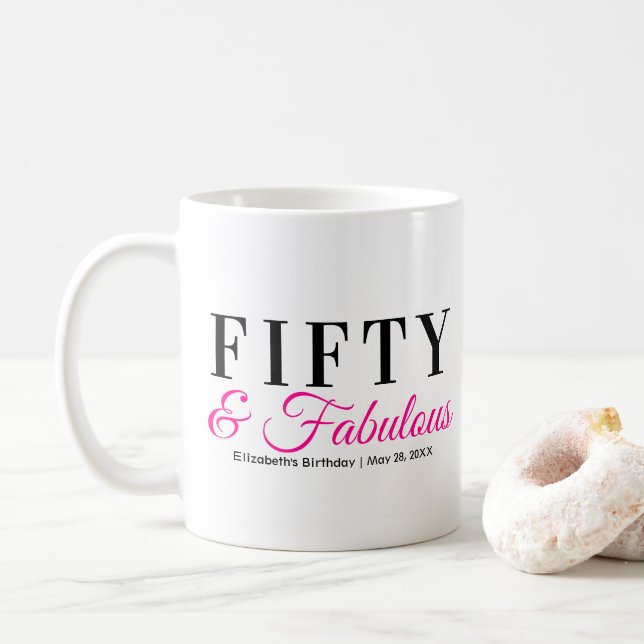 Mug Cinquante ans et Fantastique Fancy Rose Chaud 50e  (Avec donut)