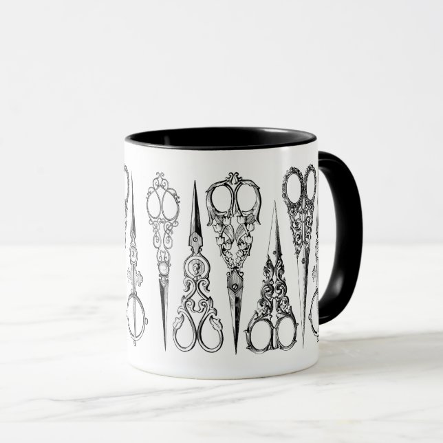 Mug ciseaux de coiffure victorienne élégante couture (Devant droit)