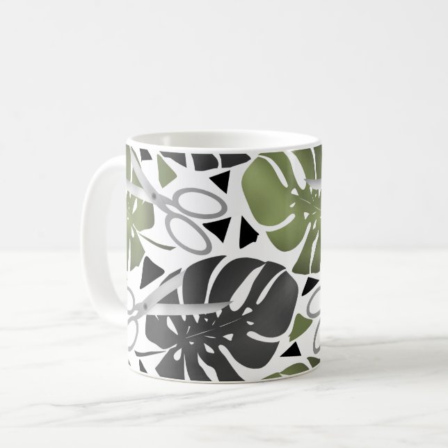 Mug ciseaux feuilles de monstera impression tropicale  (Devant gauche)