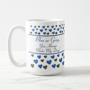 Mug Citation amusante et inspirante, Coeurs bleu et gr