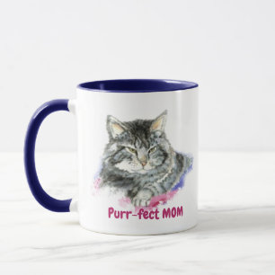 Mug Citation amusante Purrr-fect Maman aquarelle Chat