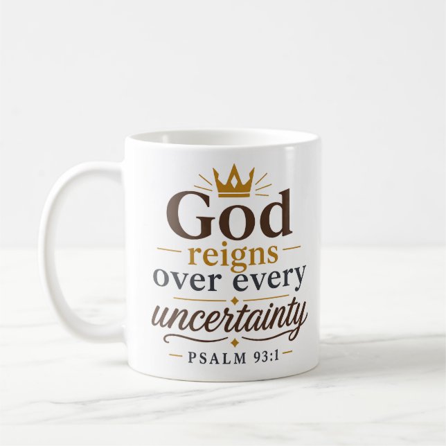 Mug Citation chrétienne Dieu règne sur chaque incertit (Gauche)