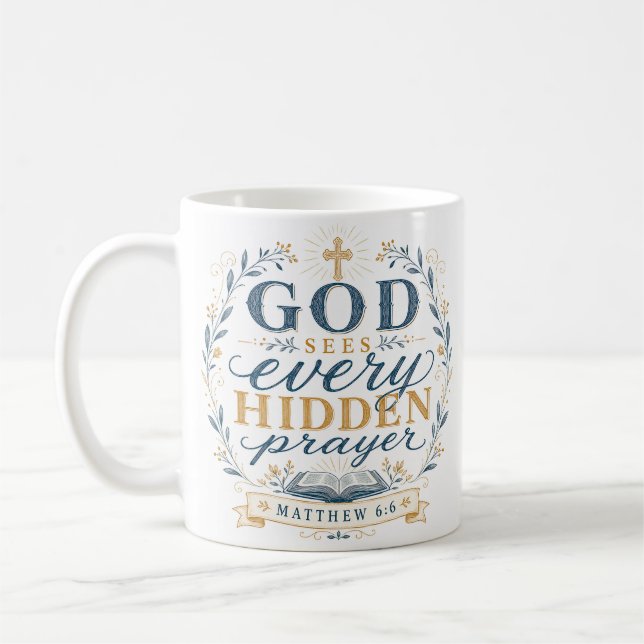 Mug Citation chrétienne : Dieu voit chaque prière cach (Gauche)