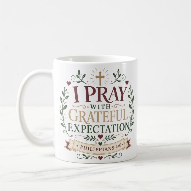 Mug Citation Chrétienne 'Je Prie Avec Une Attente Reco (Gauche)