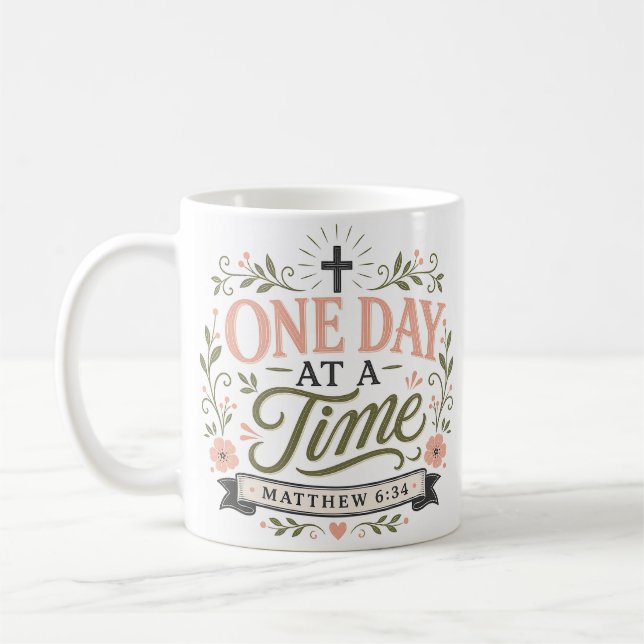 Mug Citation Chrétienne Religieuse 'Un Jour à la Fois' (Gauche)