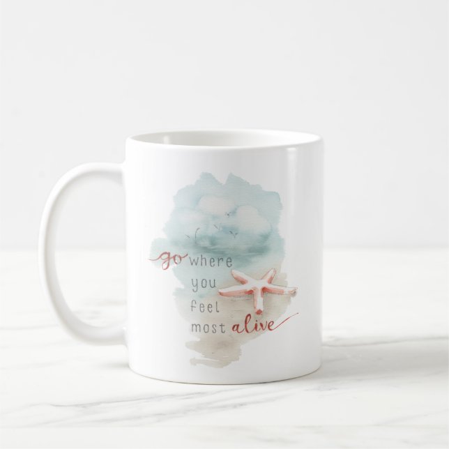Mug Citation d'aquarelle de plage de Starfish (Gauche)