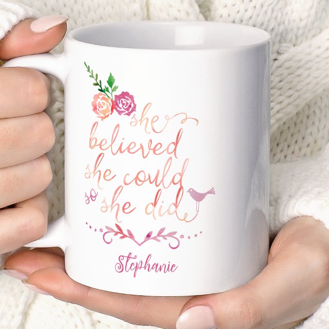 Mug Citation d'aquarelle Elle croyait qu'elle le pouva (Créateur téléchargé)