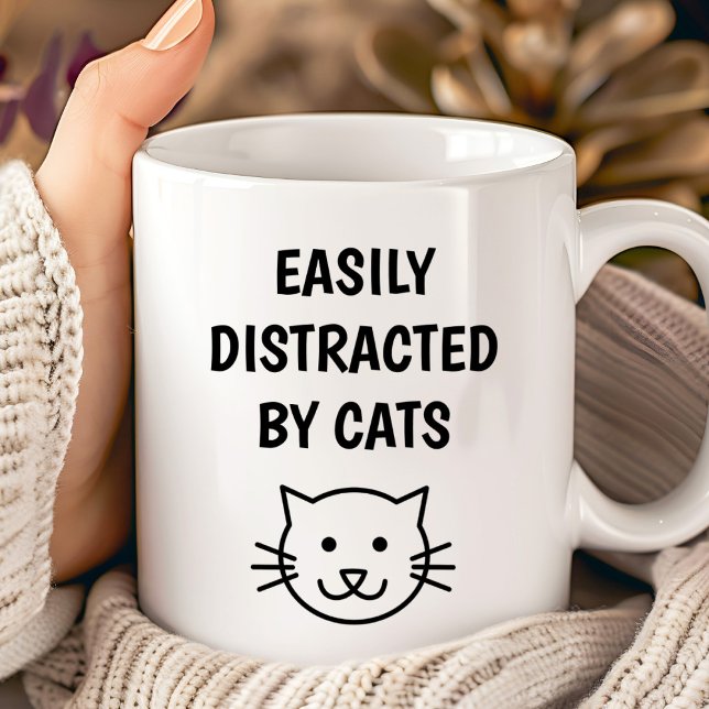 Mug Citation De Chat Drôle - Facilement Distrait Par L (Funny Cat Quote - Easily Distracted By Cats Coffee Mug)