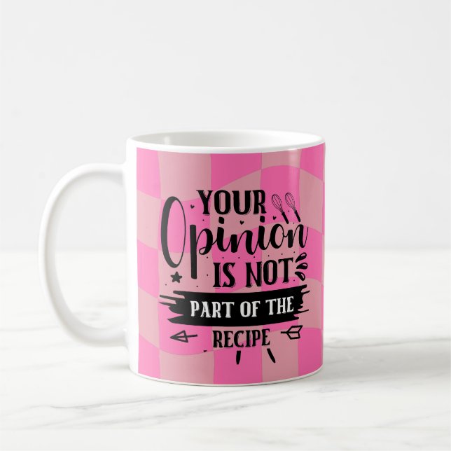 Mug Citation de cuisine drôle rétro rose (Gauche)