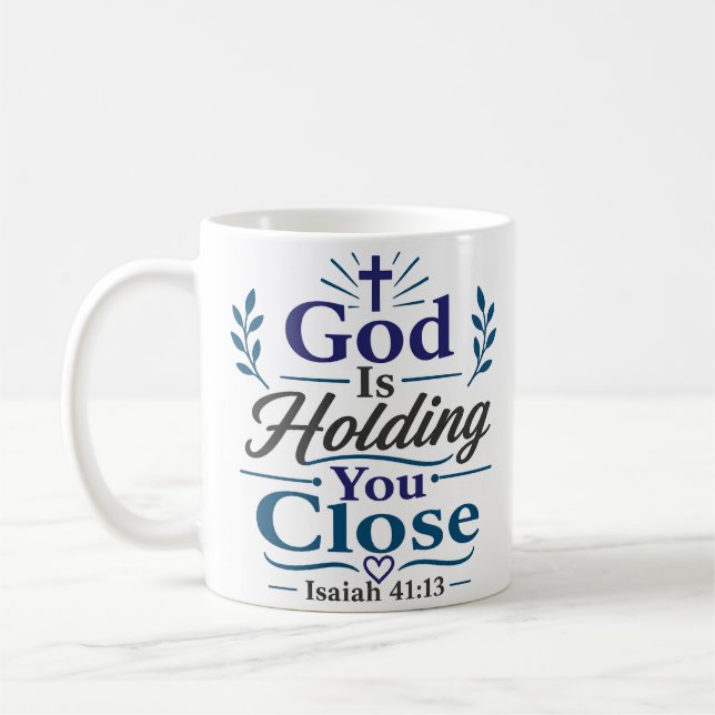 Mug Citation de dévotion matinale : Dieu vous tient pr (Gauche)