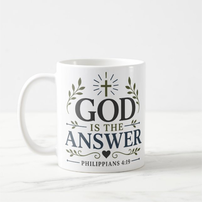 Mug Citation de foi chrétienne : Dieu est la réponse (Gauche)
