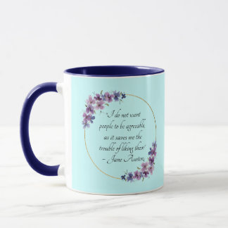 Mug Citation de Jane Austen avec cadre doré et fleurs 