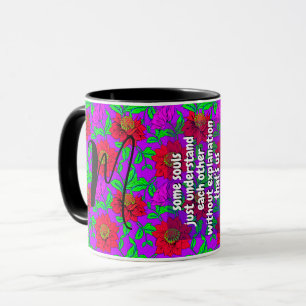 Mug Citation de jolie sœur & monogramme floral   Cadea